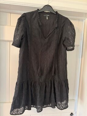 Aqua Black Eyelet Tassel Dress